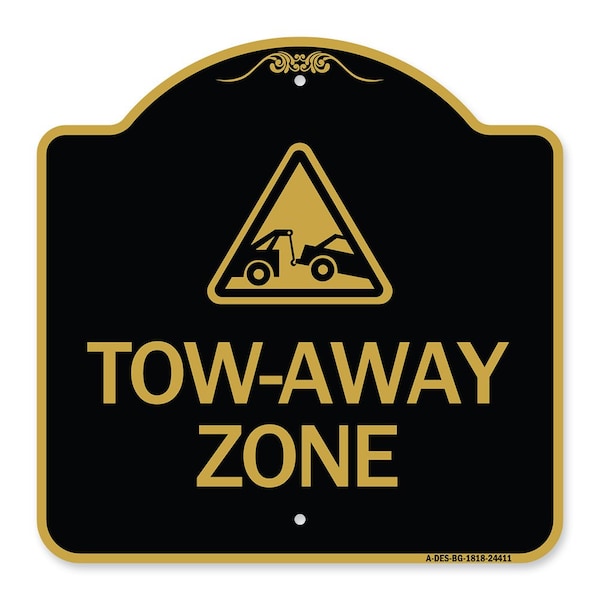 Signmission Designer Series Tow-Away Zone W/ Graphic, Black & Gold Aluminum Sign, 18" x 18", BG-1818-24411 A-DES-BG-1818-24411 - main